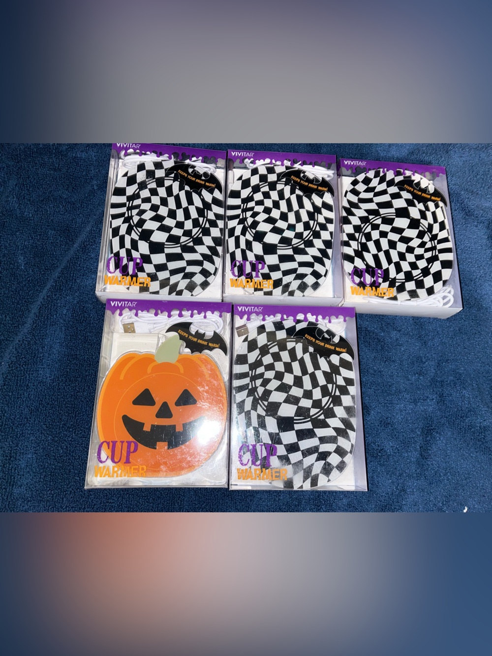 Halloween Cup Warmers - Black & White Swirl and Orange Pumpkin Lot of 5 NWT